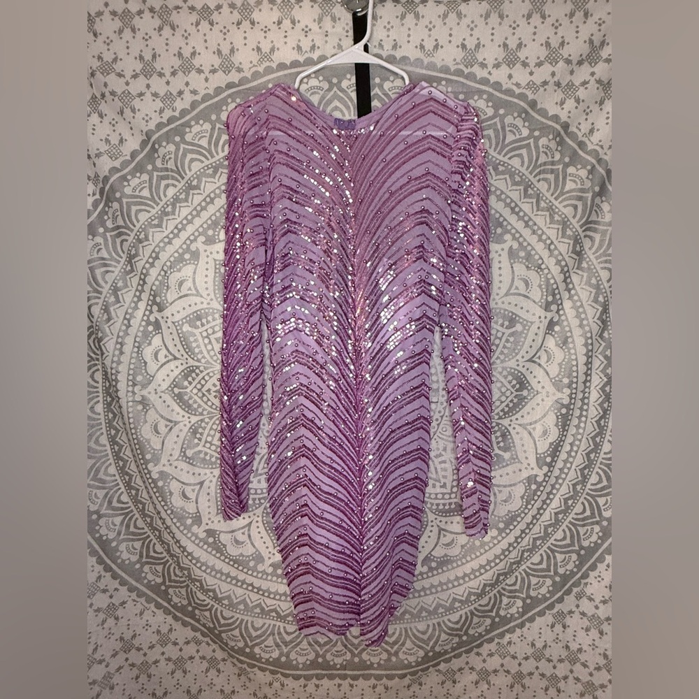 Fabulous Sequin Long Sleeve Dress in Purple